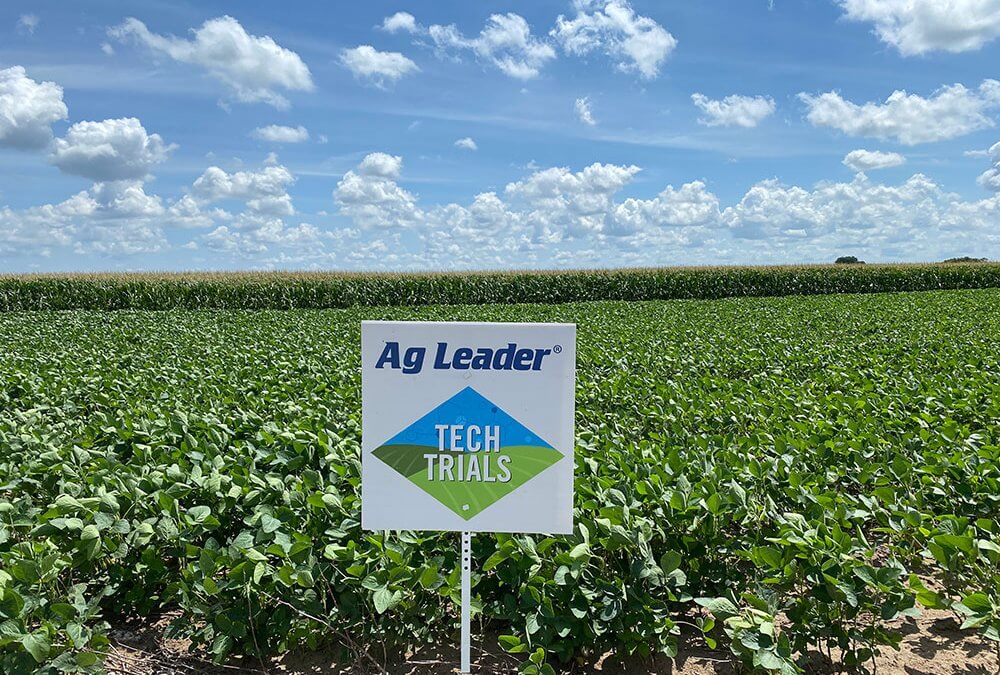 Ag Leader Tech Trial sign in soybean field