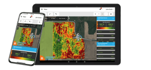 mobile devices displaying agfiniti, agleader's farm management software
